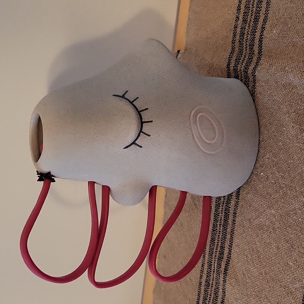 Abstract Face Aquarium Decor with Dark Pink Accents